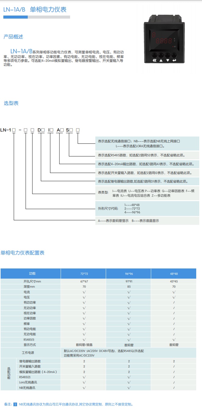 LN-1A/B 单相电力仪表